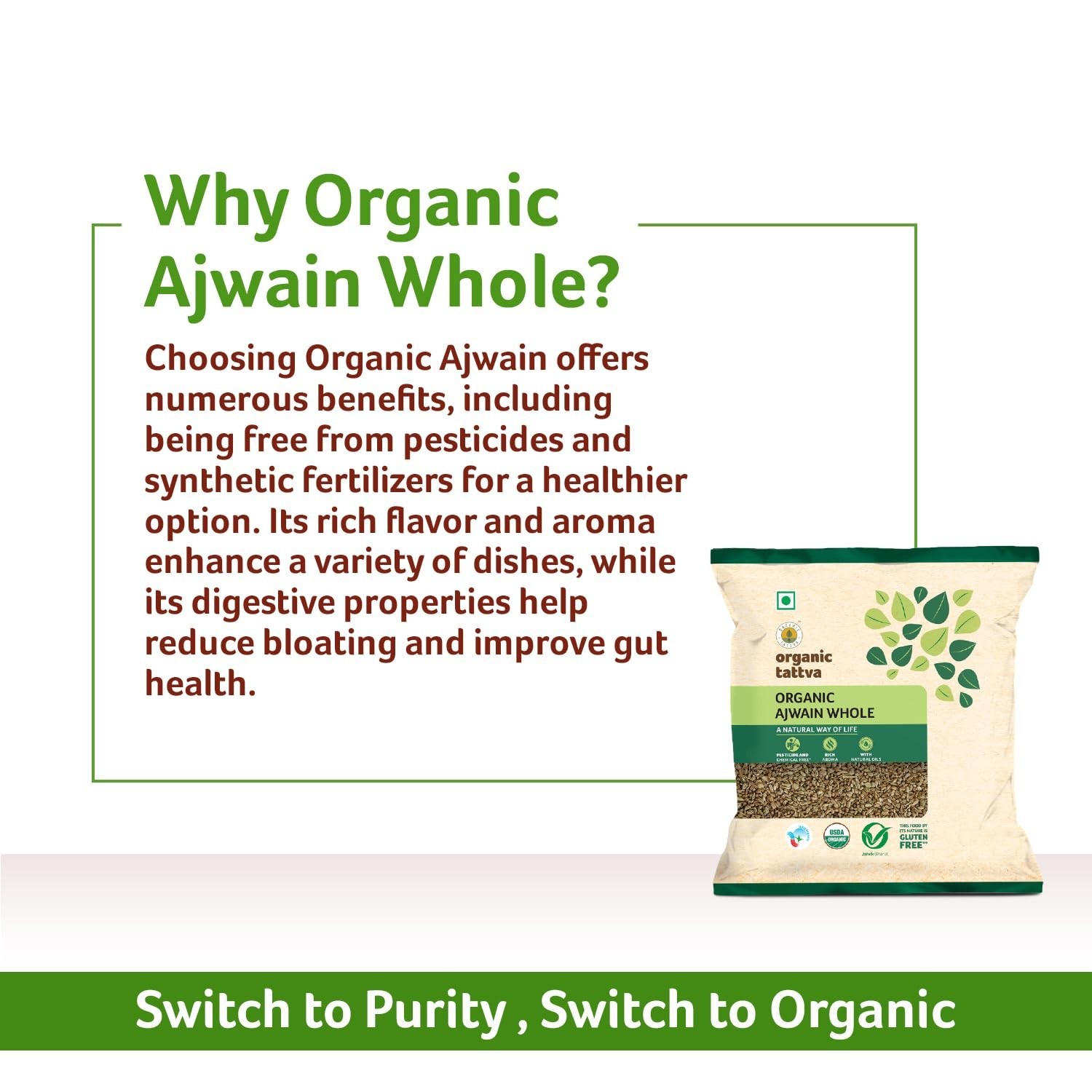 Organic Tattva, Organic Gluten Free Ajwain Whole – 100 Gram | Select Pack