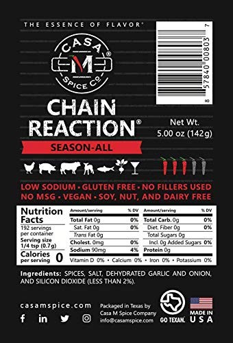 Chain Reaction All Purpose Seasoning Low Sodium Gluten Free Spice Blend
