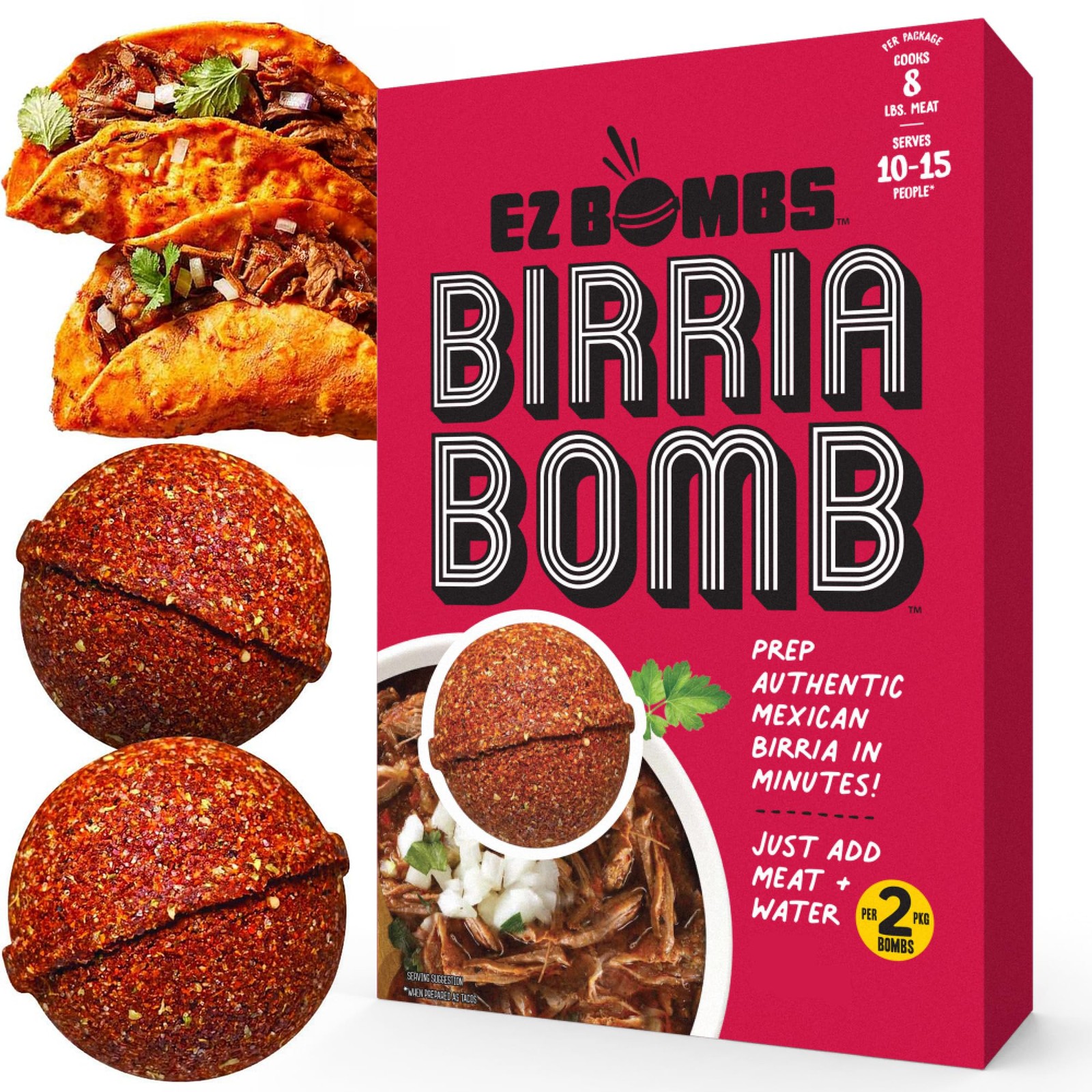EZ Bombs Birria Bomb Seasoning, Pack of 2 – Authentic 4.8 Ounce (Pack 1)