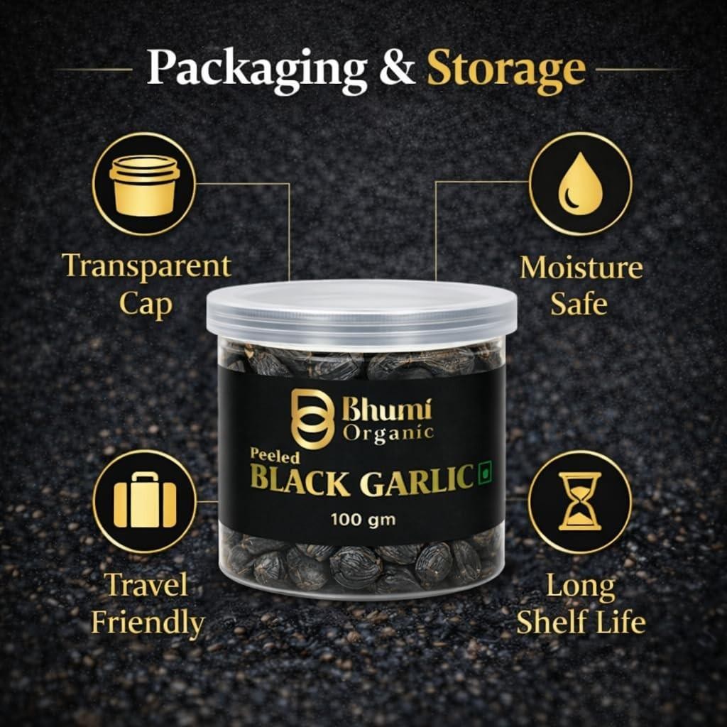 Bhumi Organic Black Garlic Cloves 100 GM Naturally Fermented Ready-to-Eat