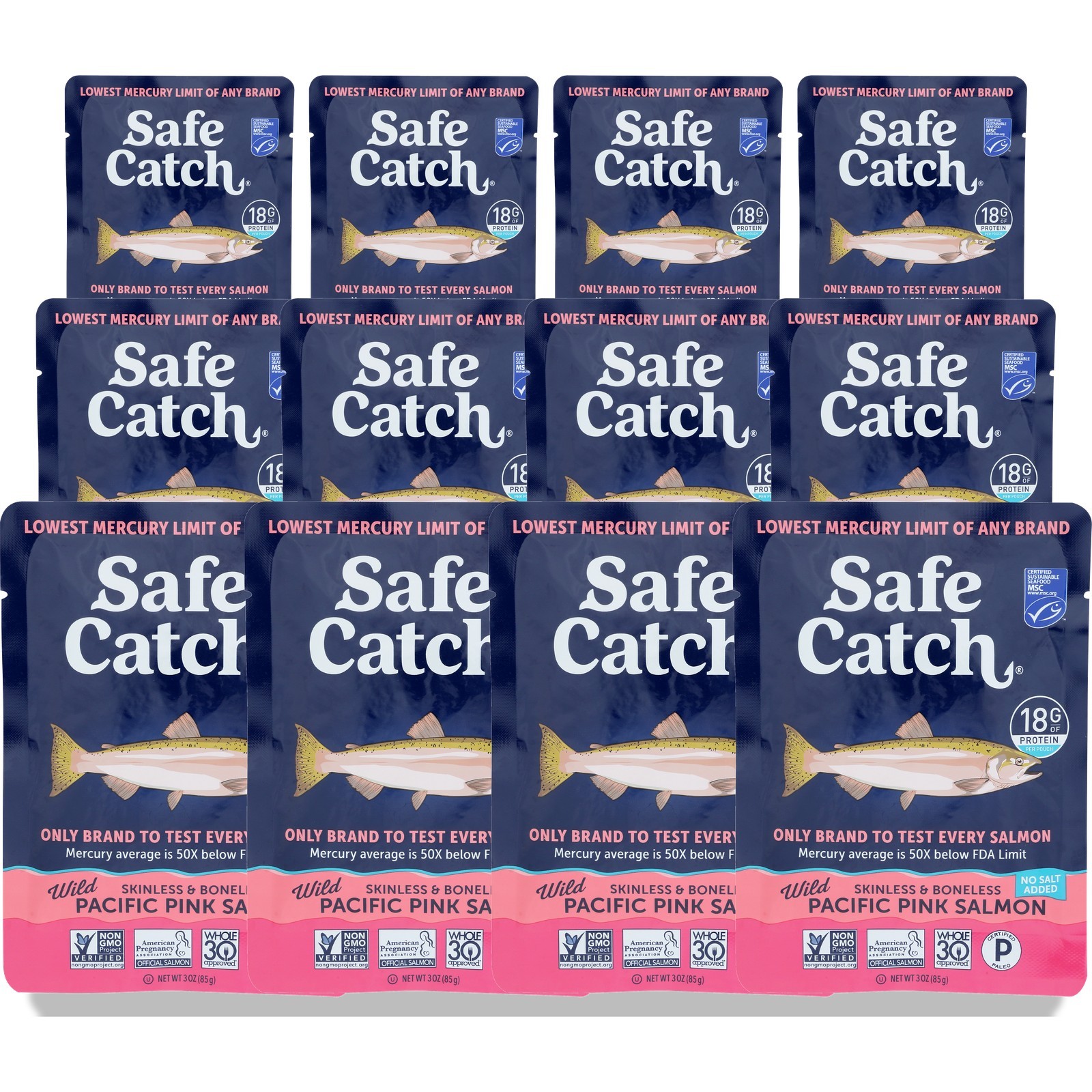 Safe Catch Wild Pacific Pink Salmon No Salt Added 3 Oz 12 Pack