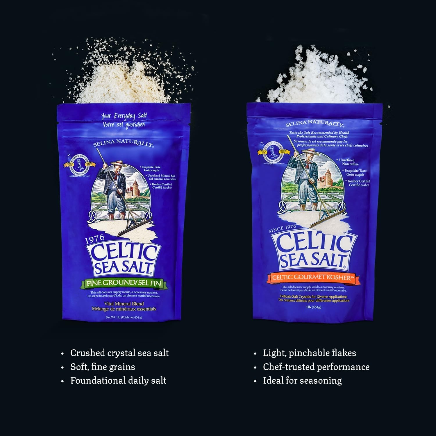 Unrefined Sea Salt with Vital Minerals – 2 Pack Resealable 1 lb Bags for Cooking
