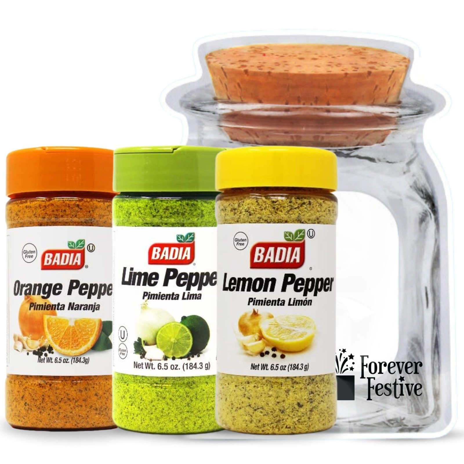 Gourmet Seasoning Set: 6.5 Oz Badia Lemon Pepper, Lime Pepper & Orange Pepper