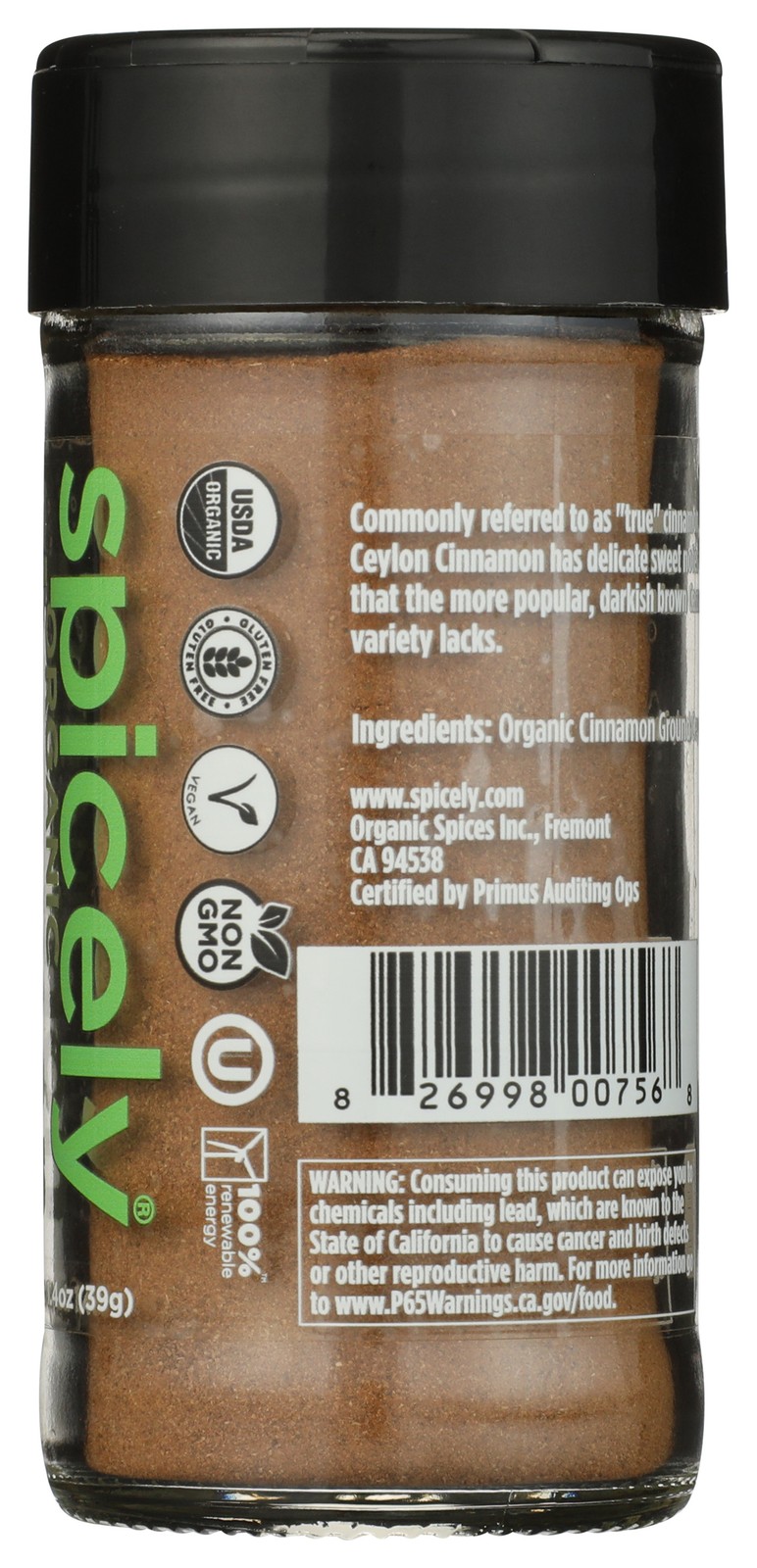 Organic Ground Ceylon Cinnamon By Spicely Organics 1.4 Oz 3 Pack