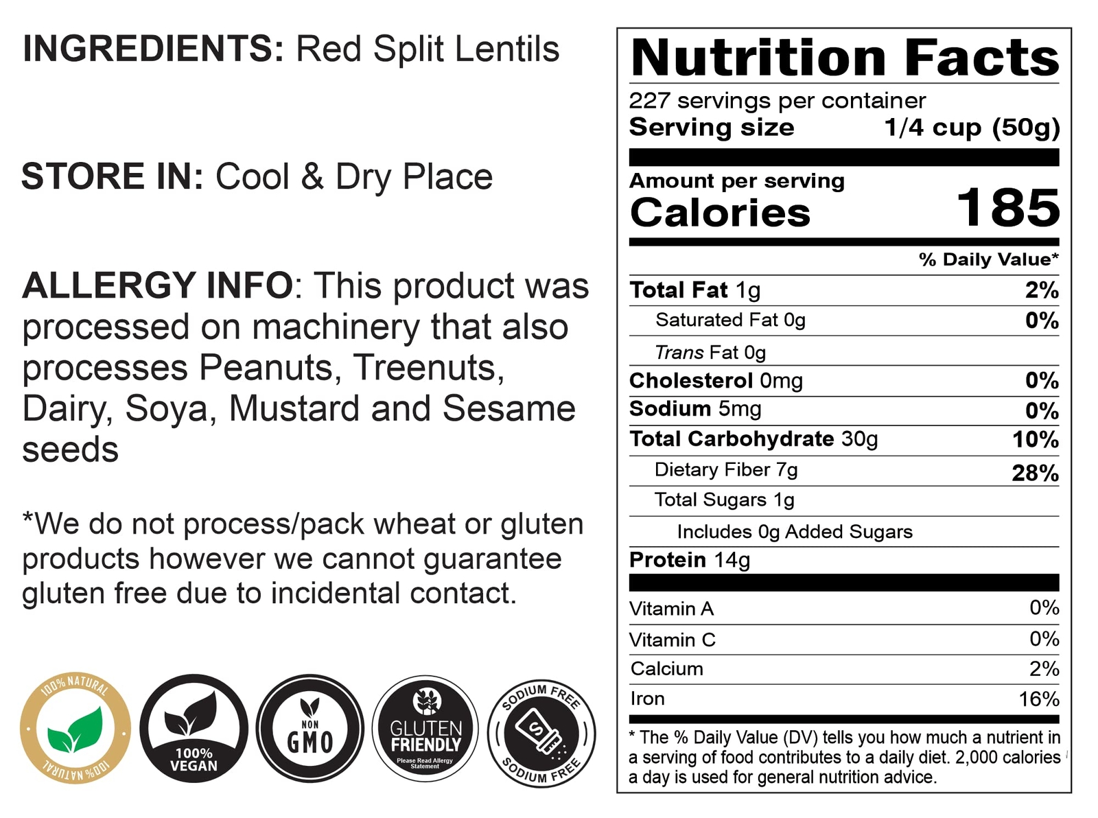 Rani Masoor Dal (Indian Red Lentils) Split Gram 400oz (25lbs) 11.36kg Bulk Box