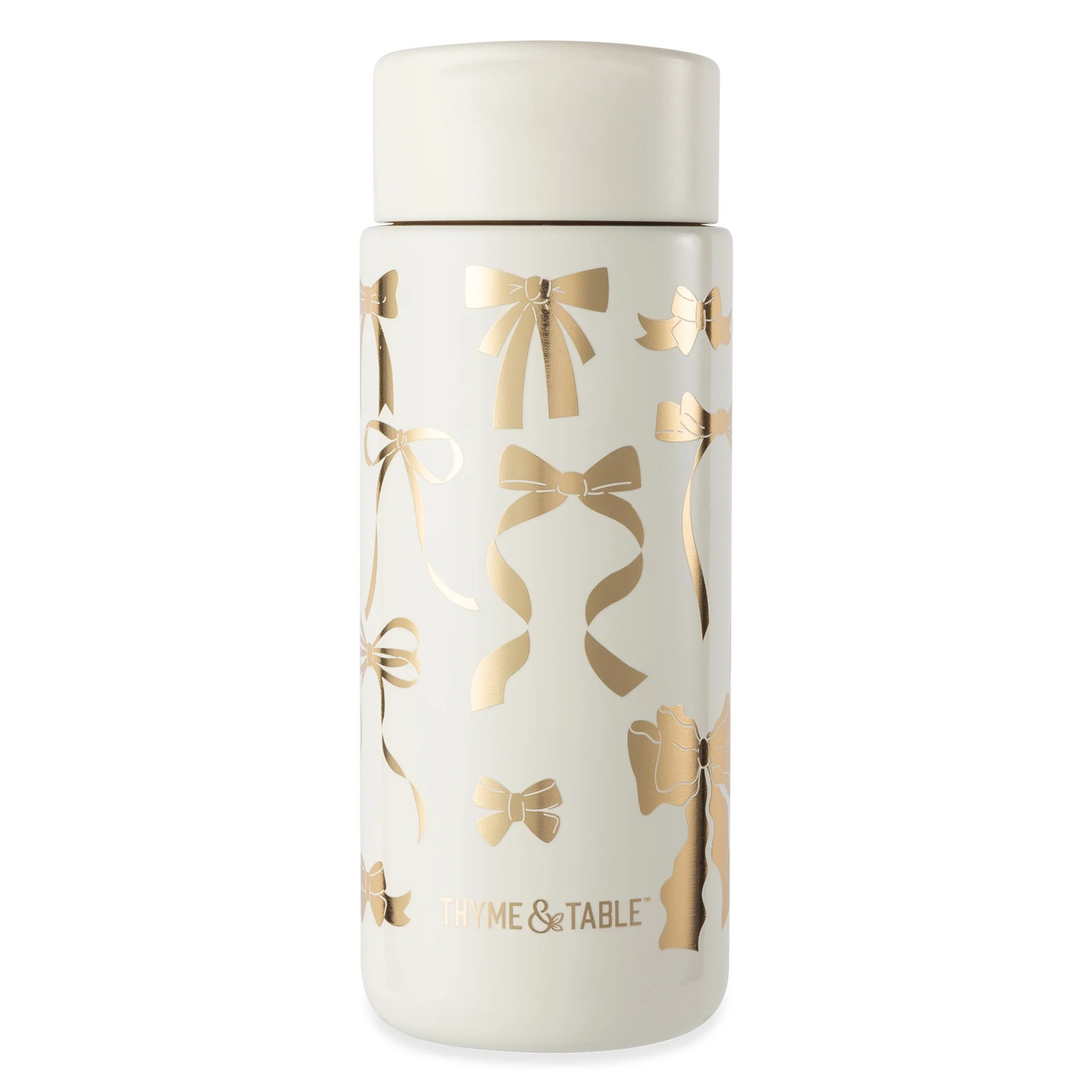 22 Fl Oz Stainless Steel Coffee Tumbler, Cream & Gold Bows