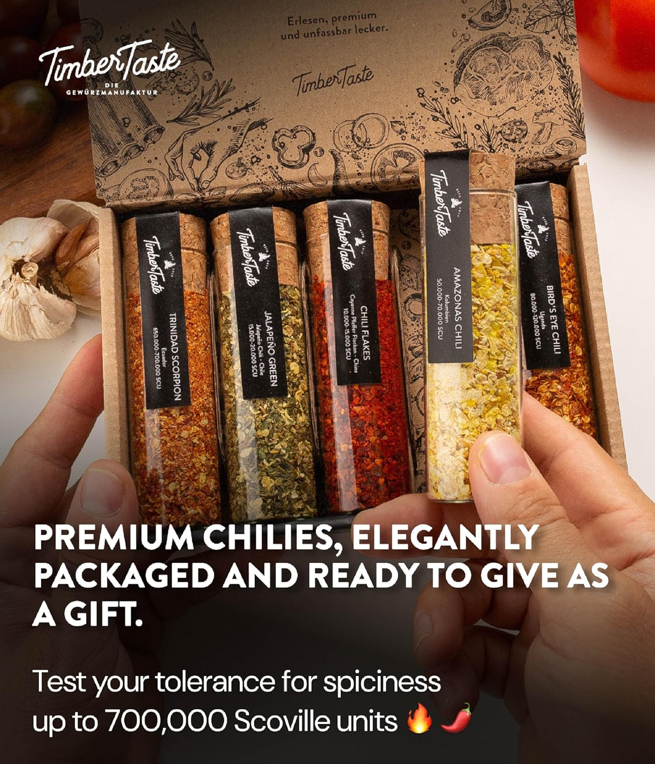 TIMBER TASTE® Chili & Hot Spice Sampler – 5 Scoville-Rated Seasoning Blends | Se