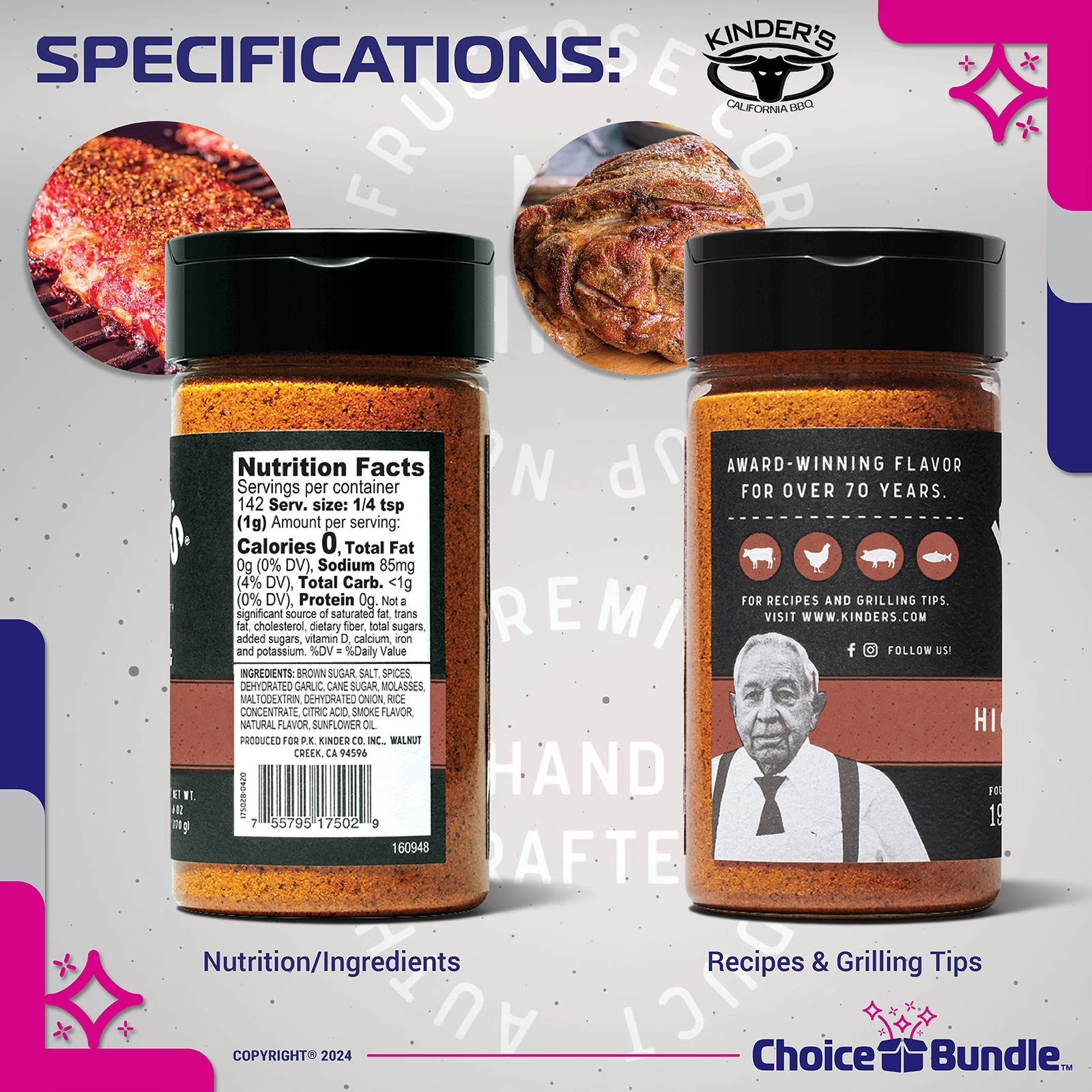 Kinder’s Hickory Brown Sugar BBQ Rub 5 oz 3 Pack + Guide & Bottle Opener