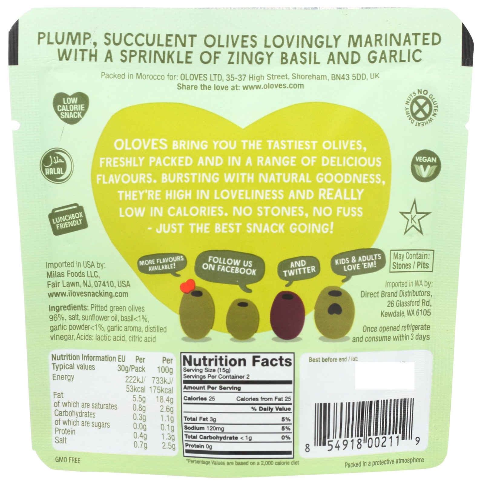 Green Olive Basil & Garlic Single Serve, 1.1 OZ (10 pack)