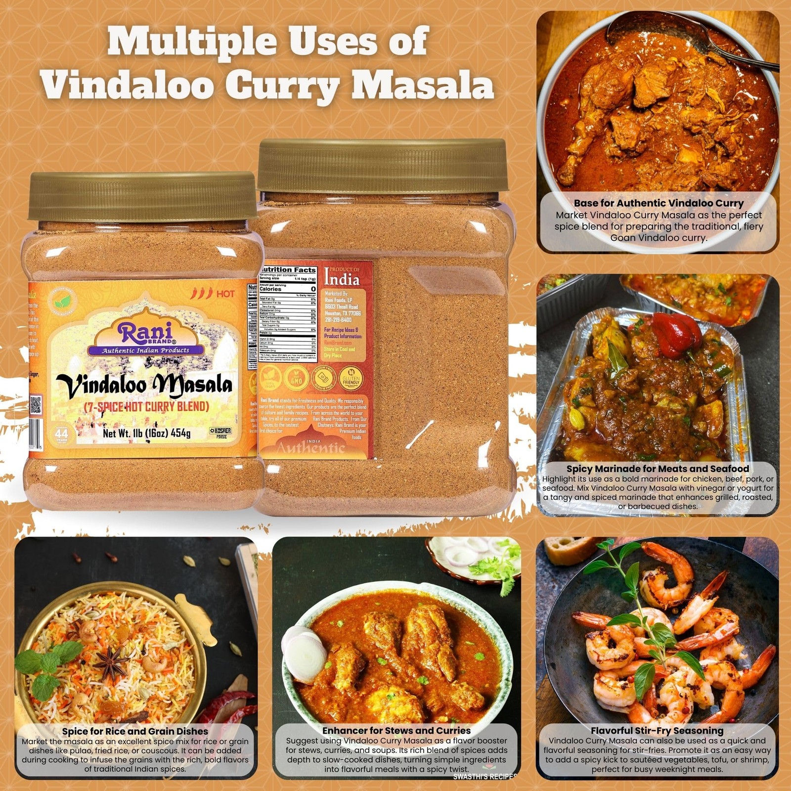 Rani Vindaloo Curry Masala Indian Spice Blend 16oz (1lb) 454g