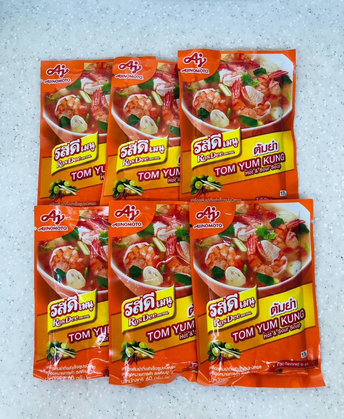 AJINOMOTO Ros Dee Menu Tom Yum Kung Hot & Sour Soup Seasoning Powder 60g x 6pcs.