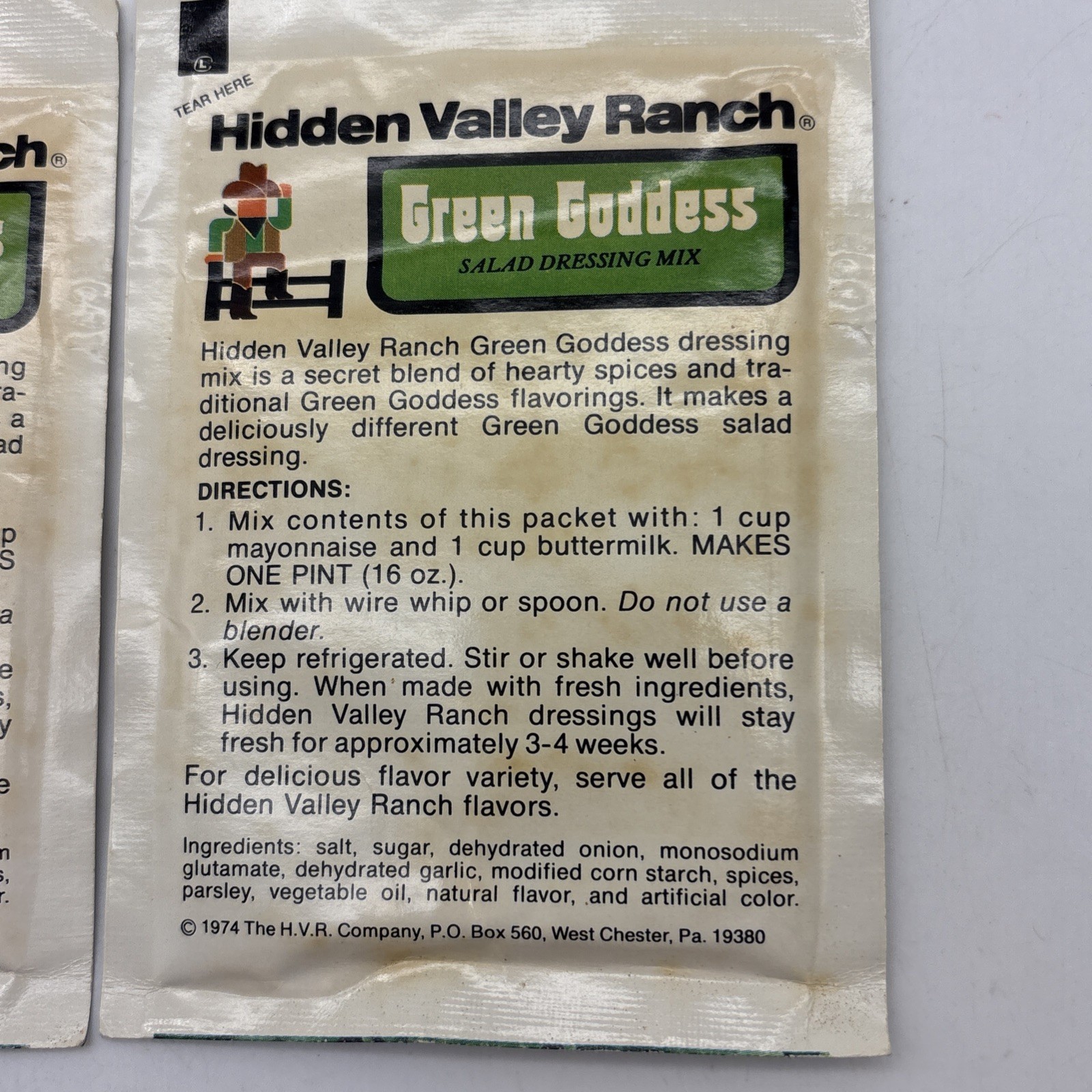 Vintage Hidden Valley Ranch Green Goddess Salad Dressing Mix 1974 Movie Prop