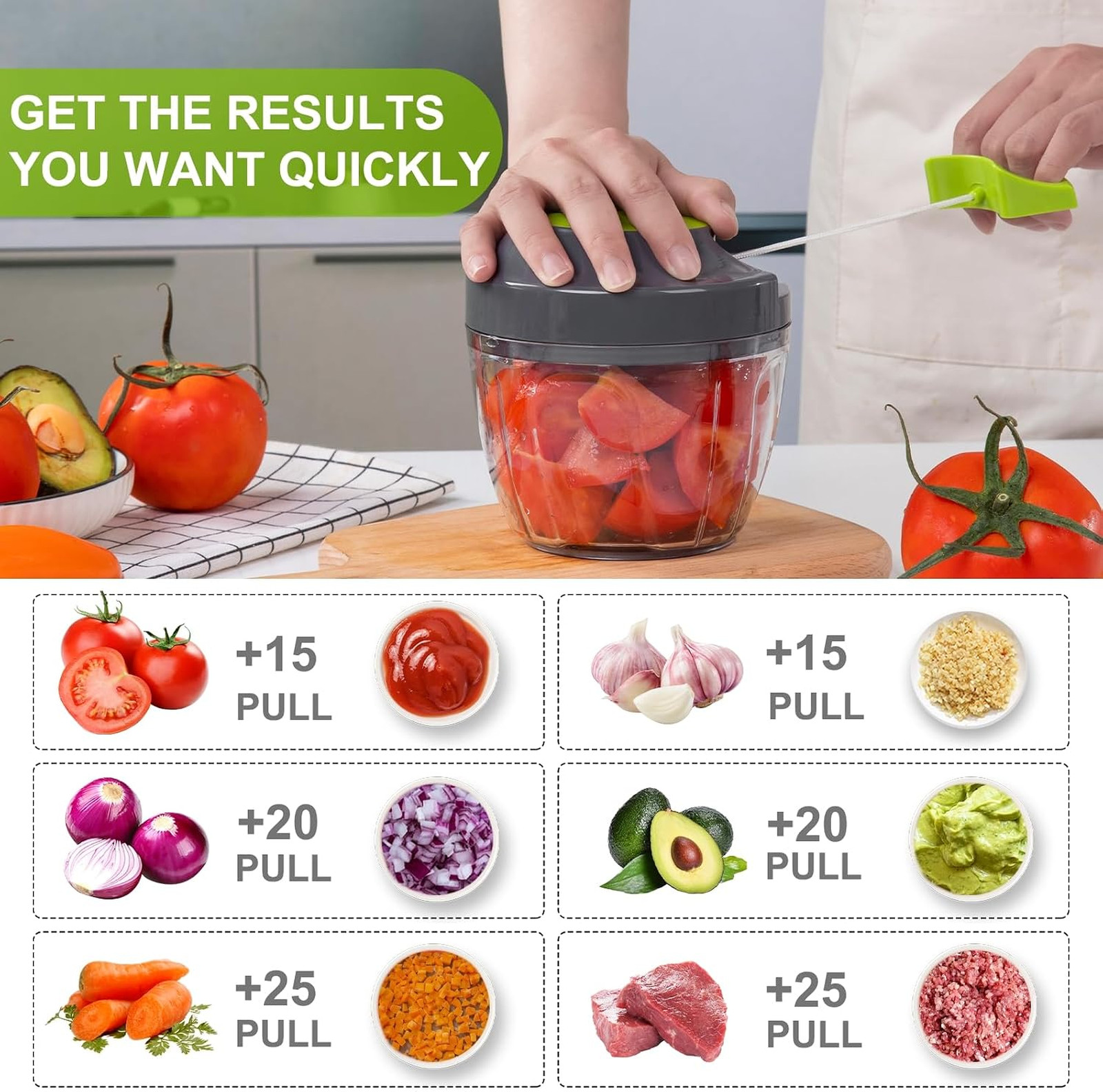 Manual Food Processor Vegetable Chopper Gray 650ml Hand Pull String Garlic