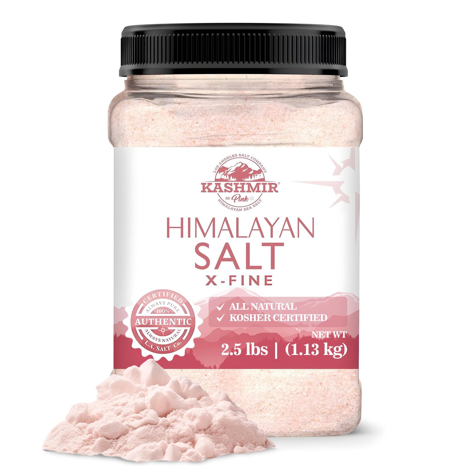 LA SALT CO Kashmir 2.5 Lbs Pink Himalayan Salt Jar, 40 Ounce (Pack of 1)