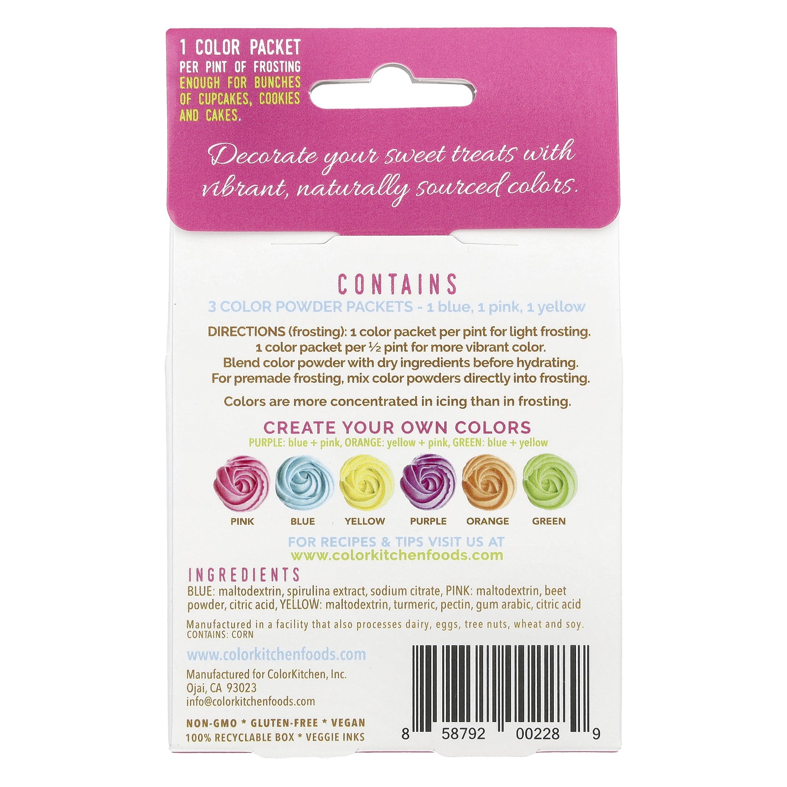 Food Colors From Nature, Multi-Color, 3 Powder Packets, 0.11 oz (3 g) Each