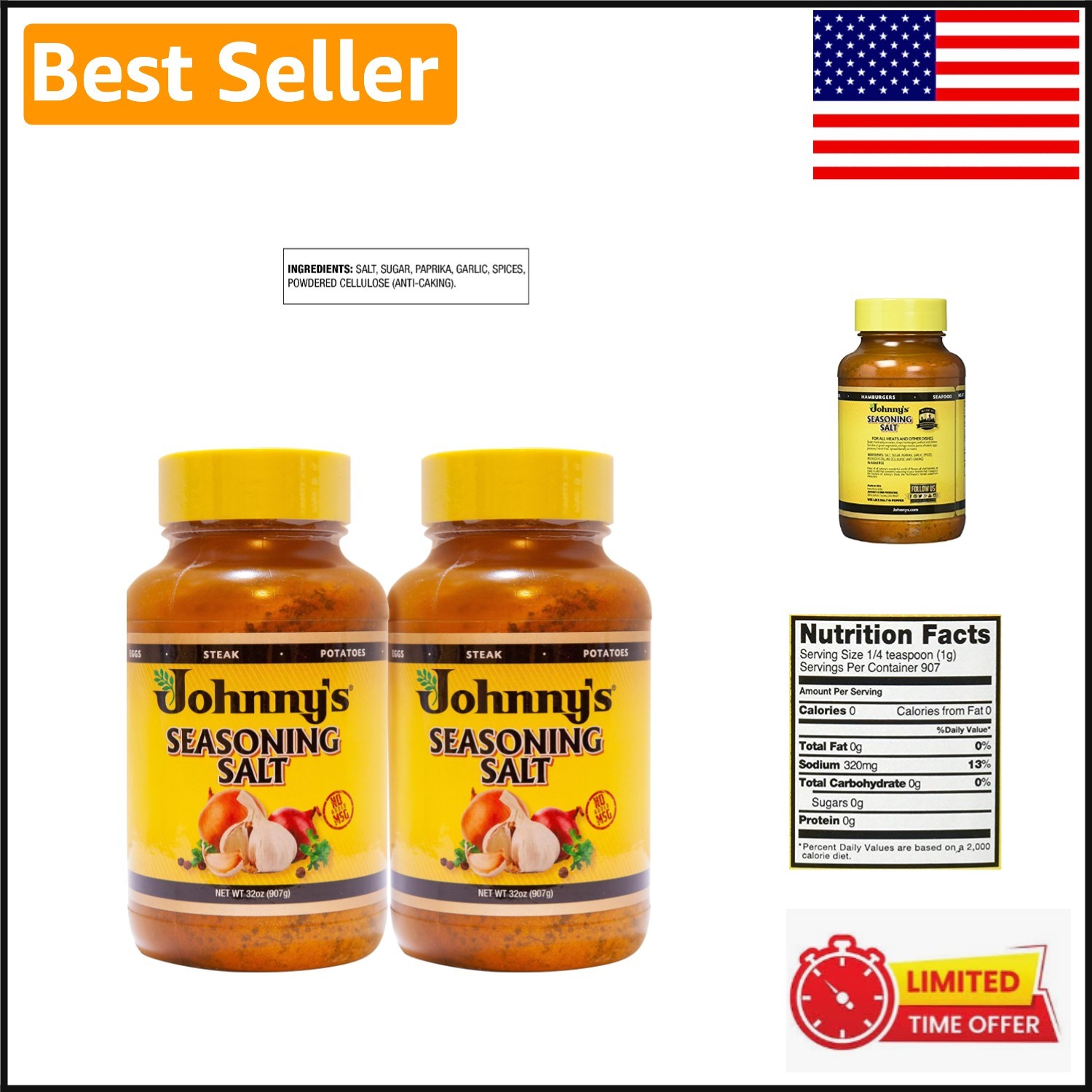 Gourmet Seasoning Salt, 32 Oz Pack of 2 – Gluten & MSG Free Flavor Booster