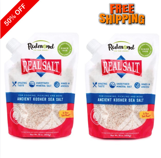REDMOND Real Sea Salt Natural Unrefined Gluten Free Fine, 16 Ounce Pouch 2 Pack