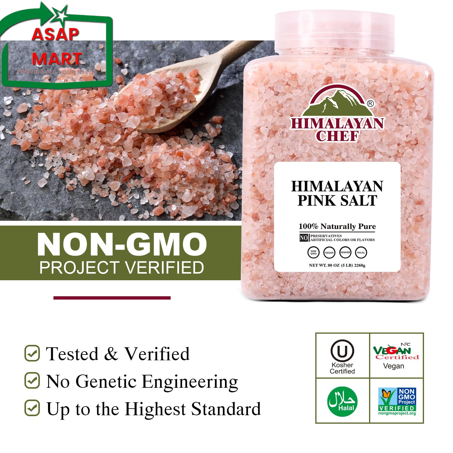 Himalayan Chef Pink Himalayan Salt Coarse Grain, 5 Lbs Plastic Jar – Pure, Natur