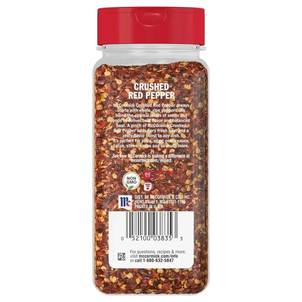 McCormick Non-GMO Kosher Crushed Red Pepper, 4.62 oz Bottle….
