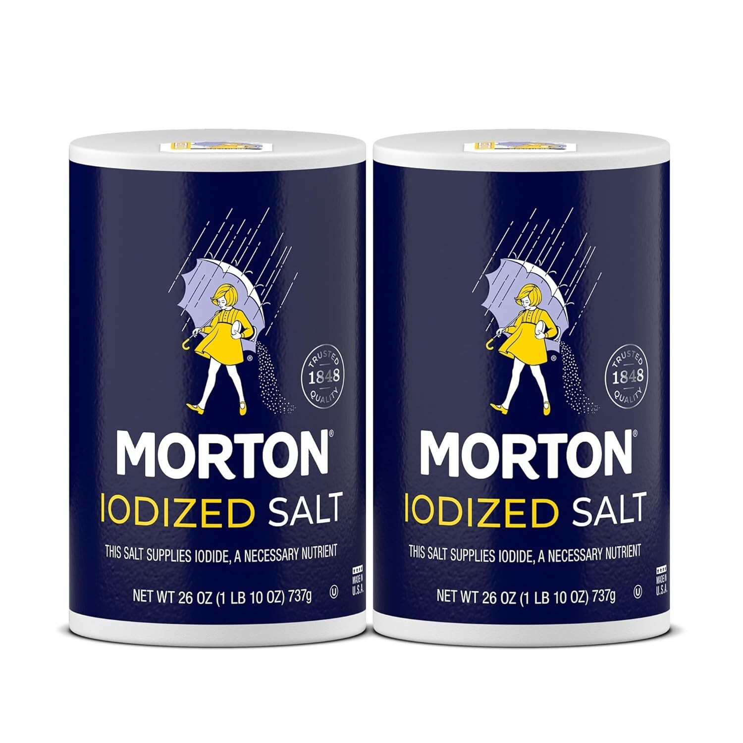 Morton Iodized Salt Round Cans All-Purpose Pack of 2 26 Oz