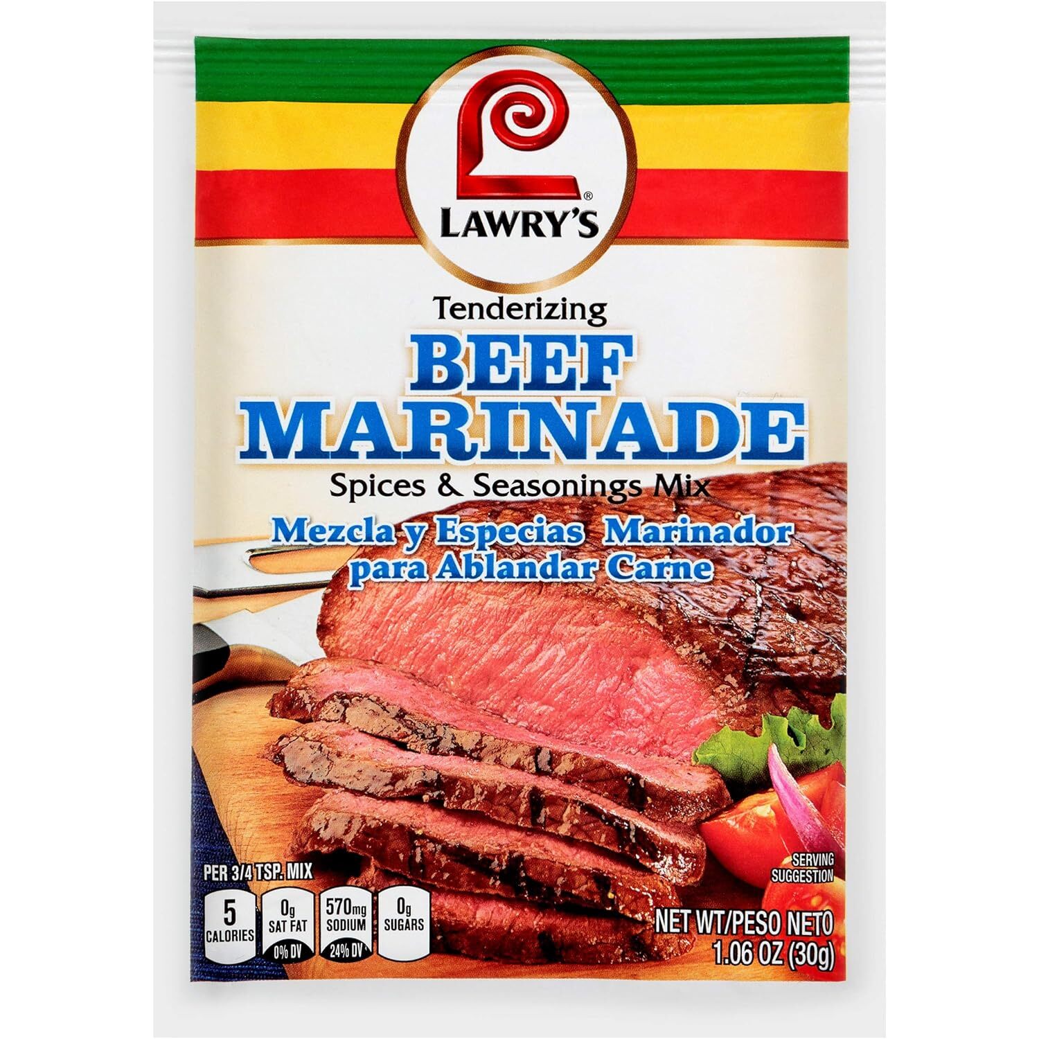 Lawry’s Beef Marinade Mix (Meat Tenderizer Seasoning, No MSG), 1.06 oz, 12-packs