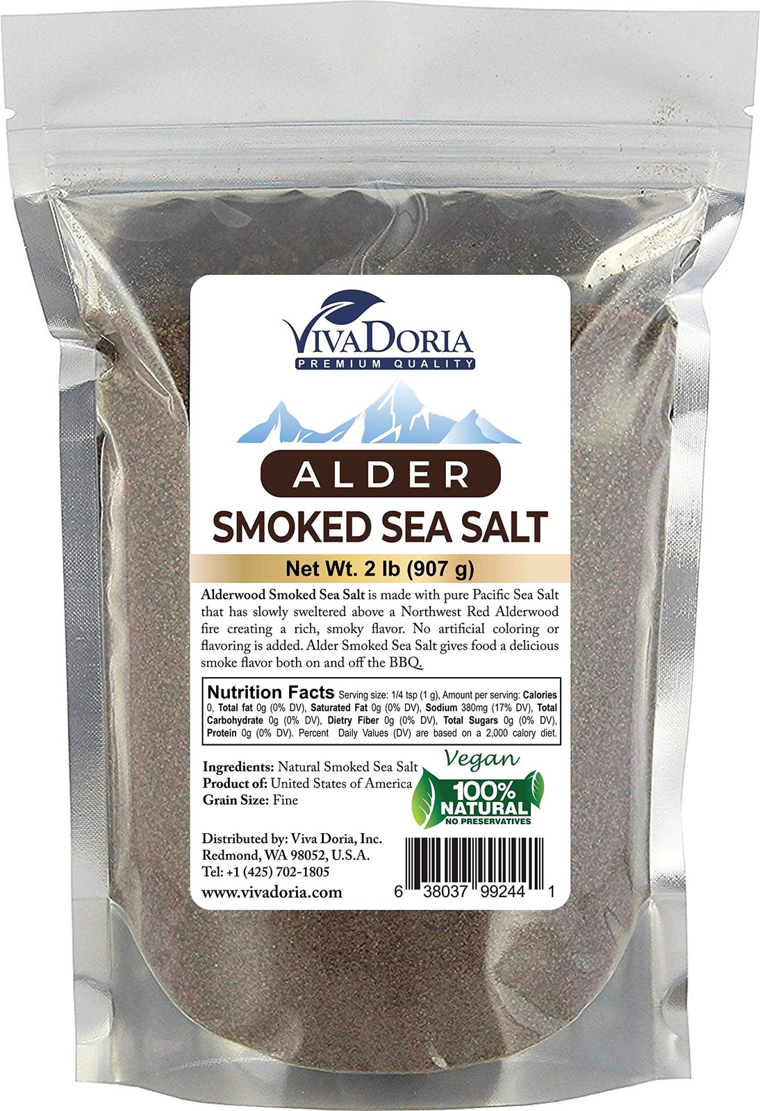 Viva Doria Alder Smoked Sea Salt Alderwood Smoked Salt Fine Grain 2 lb