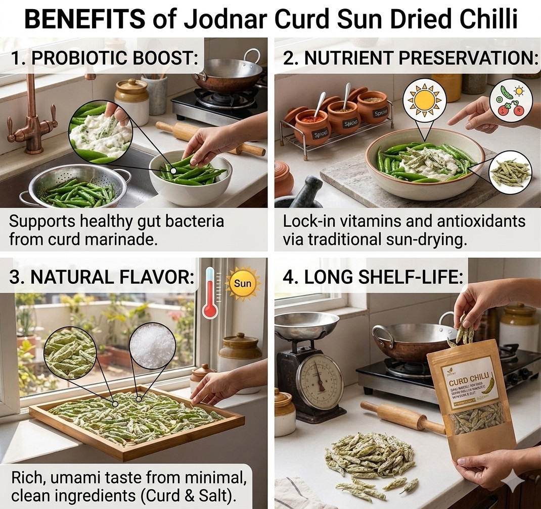 Jodnar Curd Chilli | Sun Dried Dahi Mirchi | Tangy Probiotic Green Chilli
