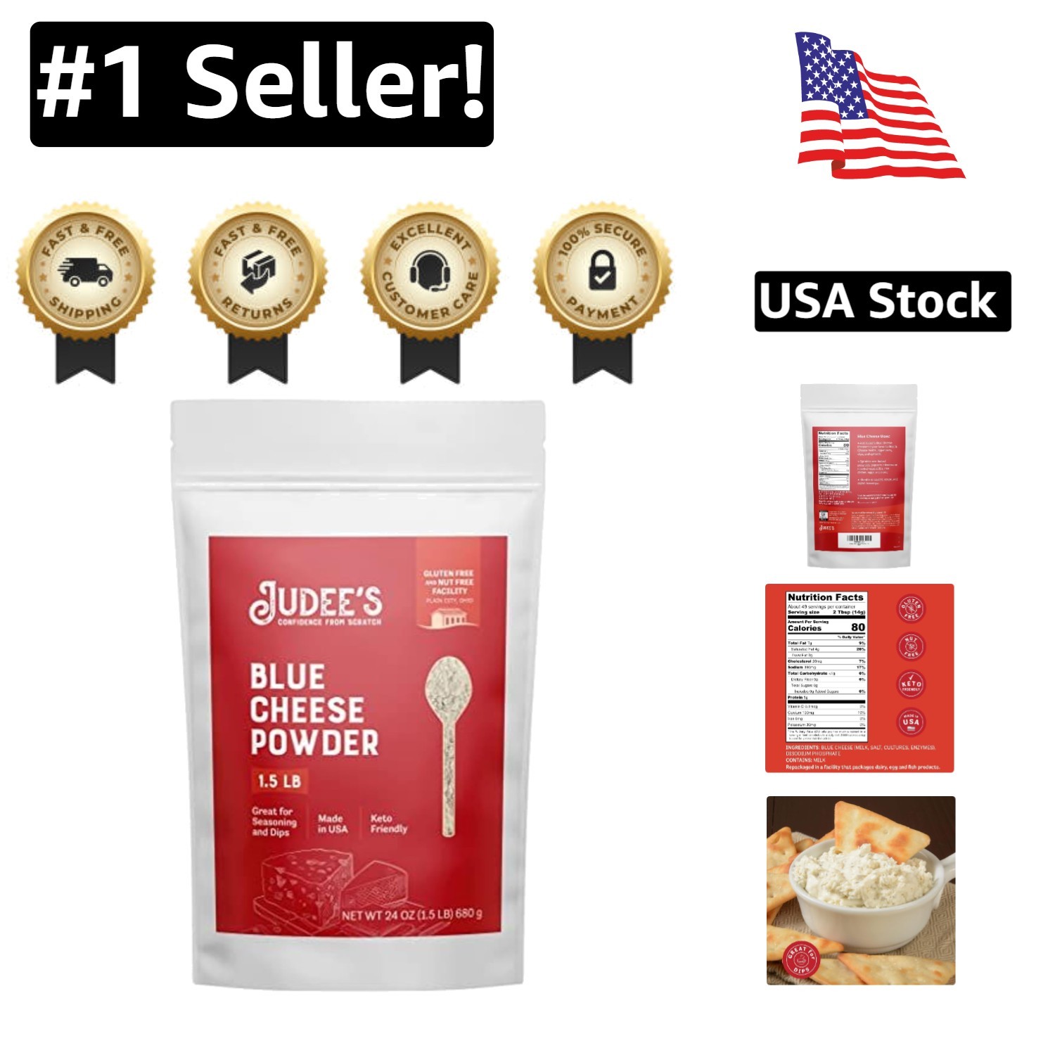 1.5 lb Judee’s Nut-Free Blue Cheese Powder for Dips, Sauces & Seasonings