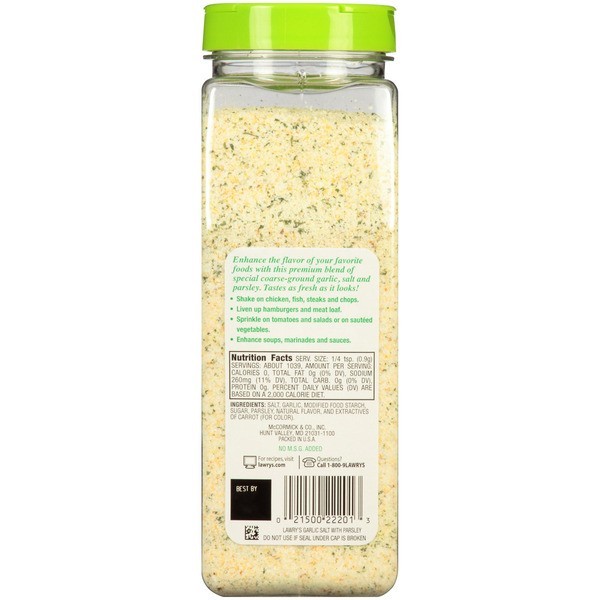 Lawry’s Coarse Ground with Parsley Garlic Salt, 33 oz