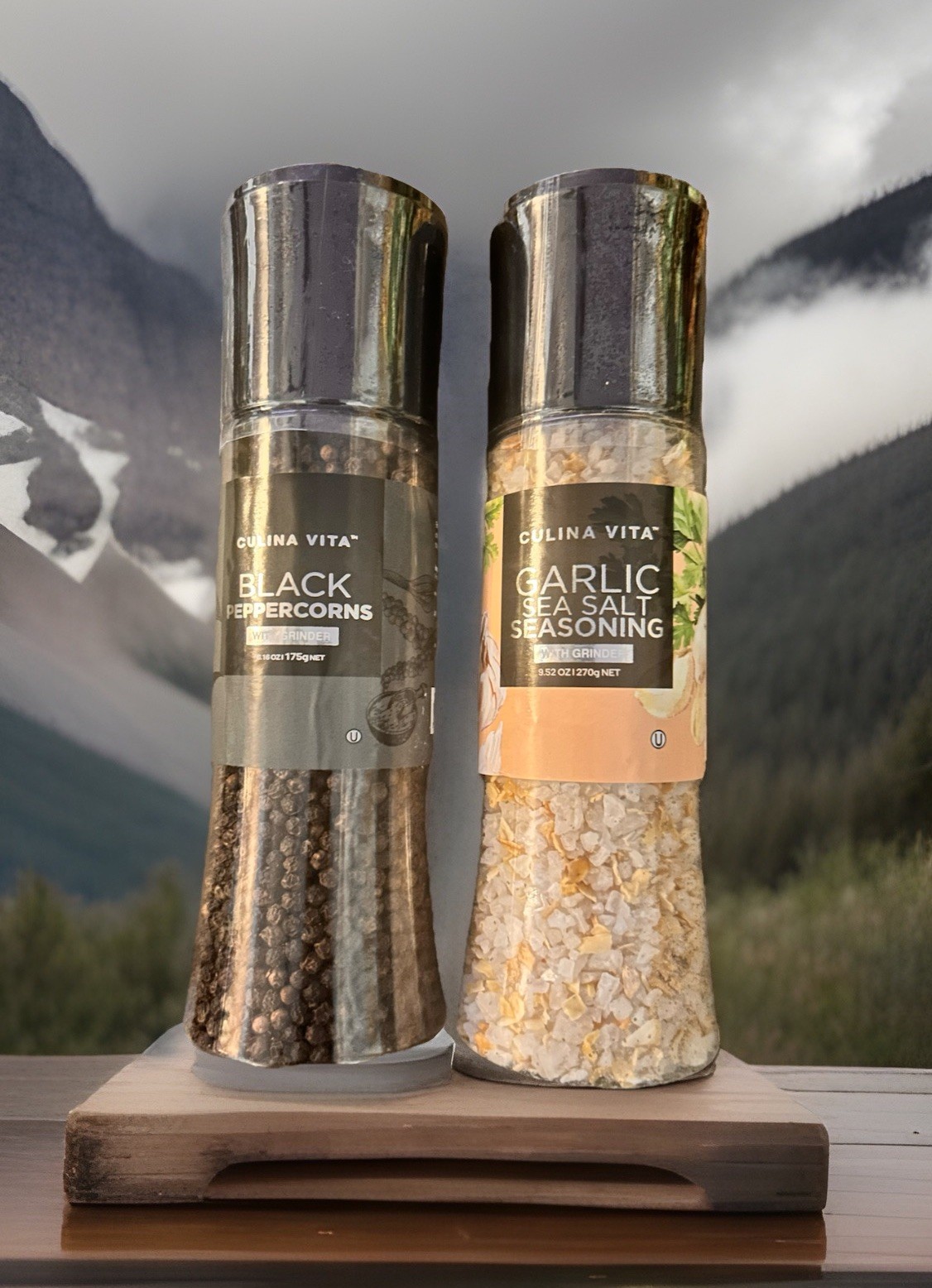 Black Peppercorns Garlic Sea Salt Seasonings with Grinders