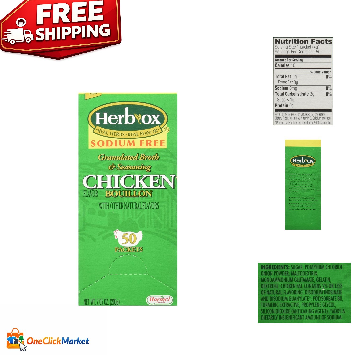 Herb Ox Chicken Bouillon Packets – 50 Sodium-Free Servings for Flavorful Meals