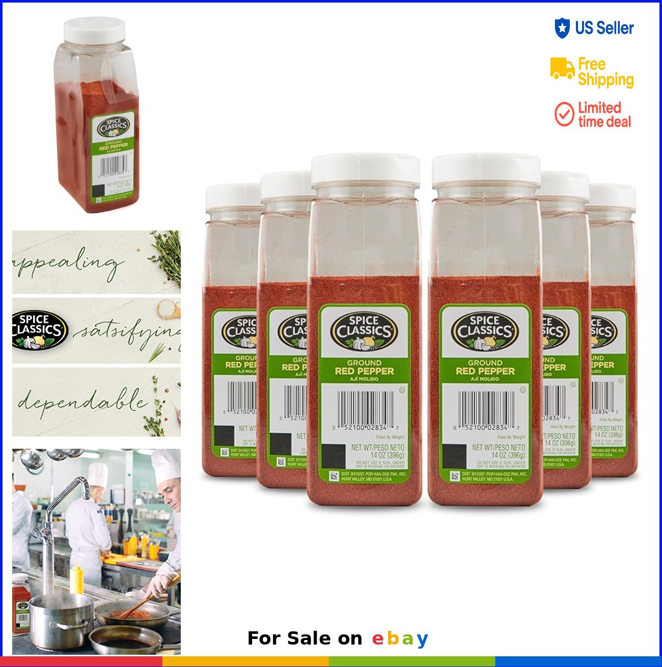 Ground Red Pepper Seasoning 14 oz Pack of 6 Kosher for Spicy Recipes Cooking