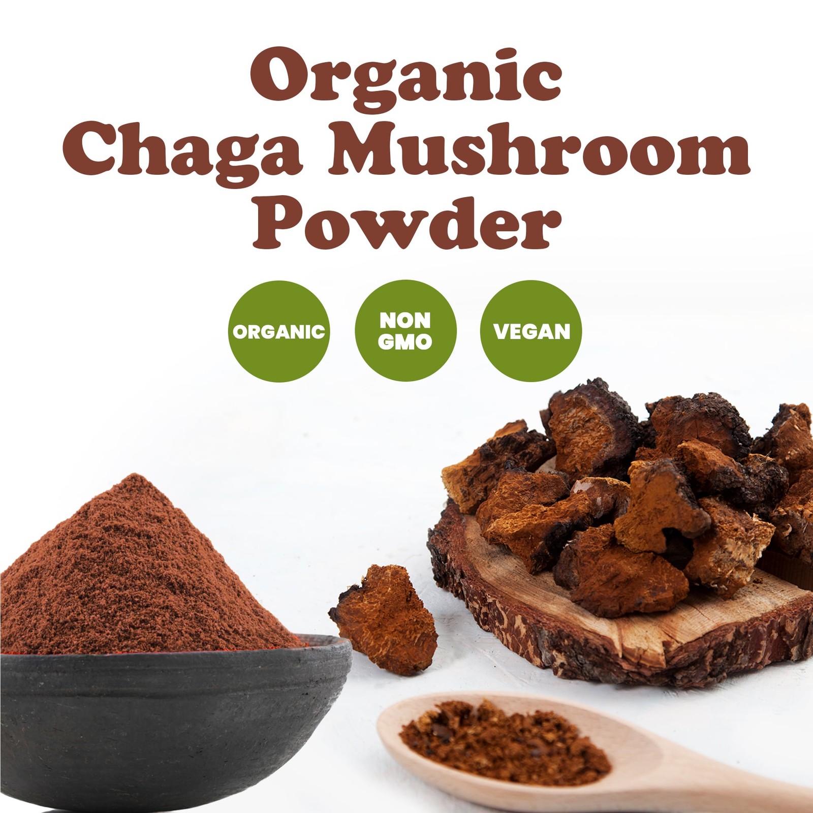 Organic Chaga Mushroom Powder – Non-GMO. 100% Pure, Great for Smoothies, Kosher
