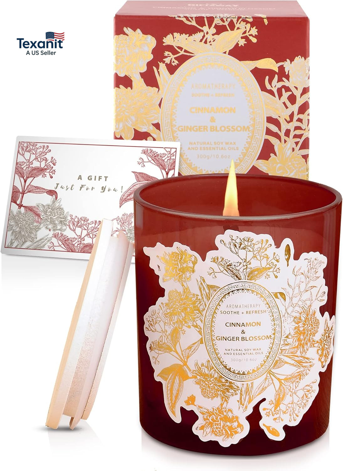 Cinnamon Ginger Blossom Wood Wick Soy Candle Long Lasting Aromatherapy