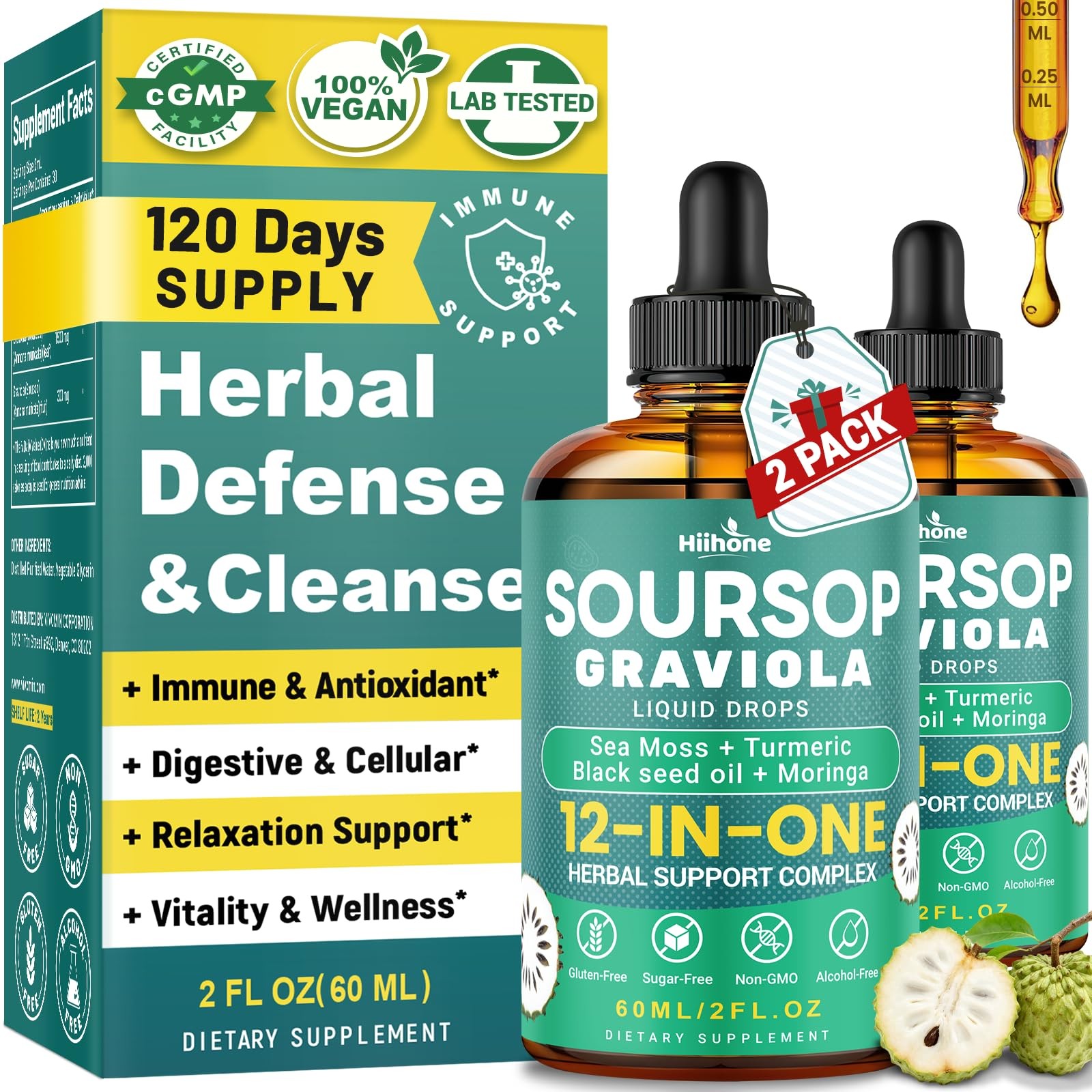 HIIHONE 2 Pack | 120 Servings | Soursop Bitters Liquid 2 Fl Oz (Pack of 2)