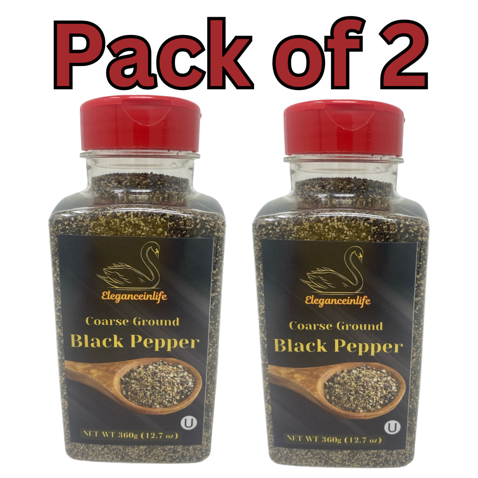 Eleganceinlife Coarse Ground Black Pepper, 12.7 oz (360g) – Packed in USA 2pk