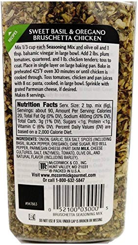 McCormick Gourmet Bruschetta seasoning mix, sweet basil & oregano, 19-oz.,