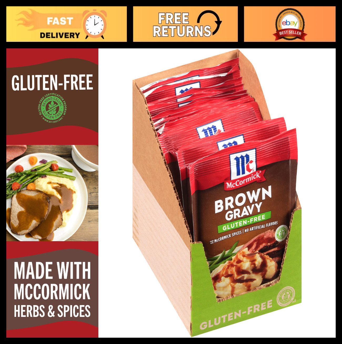 Gluten Free Brown Gravy Mix – 0.88 oz (12 Pack) | Easy Meal Prep, Savory Sauce