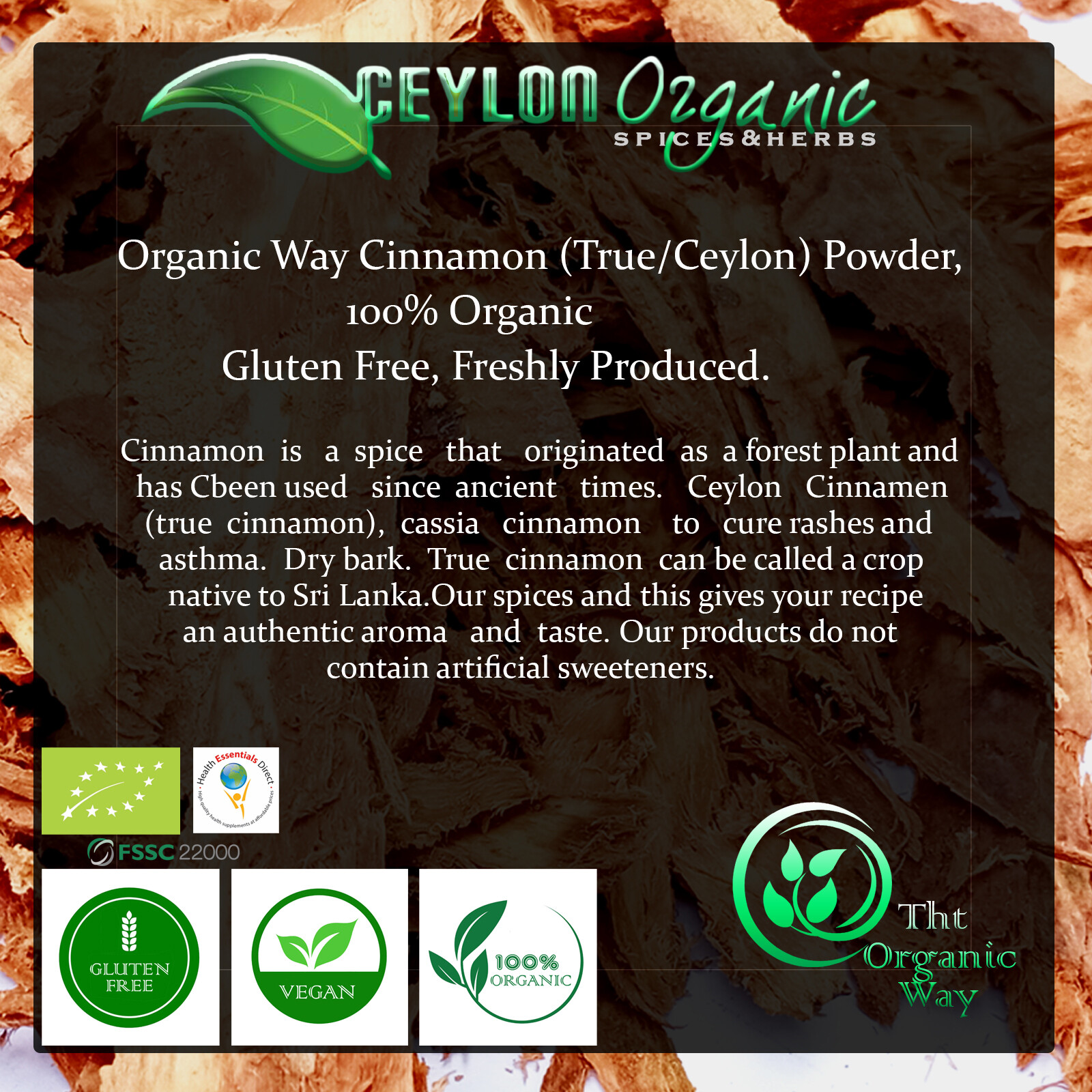 PURE Organic ALBA CINNAMON POWDER Natural Premium 100% CEYLON 50g-100g (2oz-4oz)