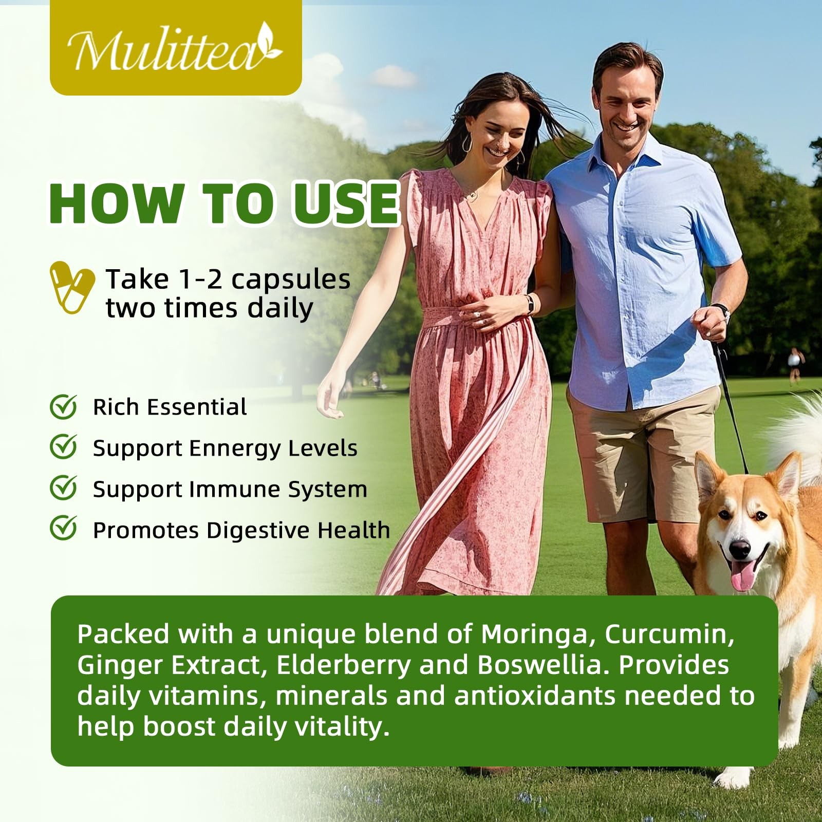 Moringa Capsules Organic 1000mg, 7-in-1 Superfood with 120 Count (Pack of 1)