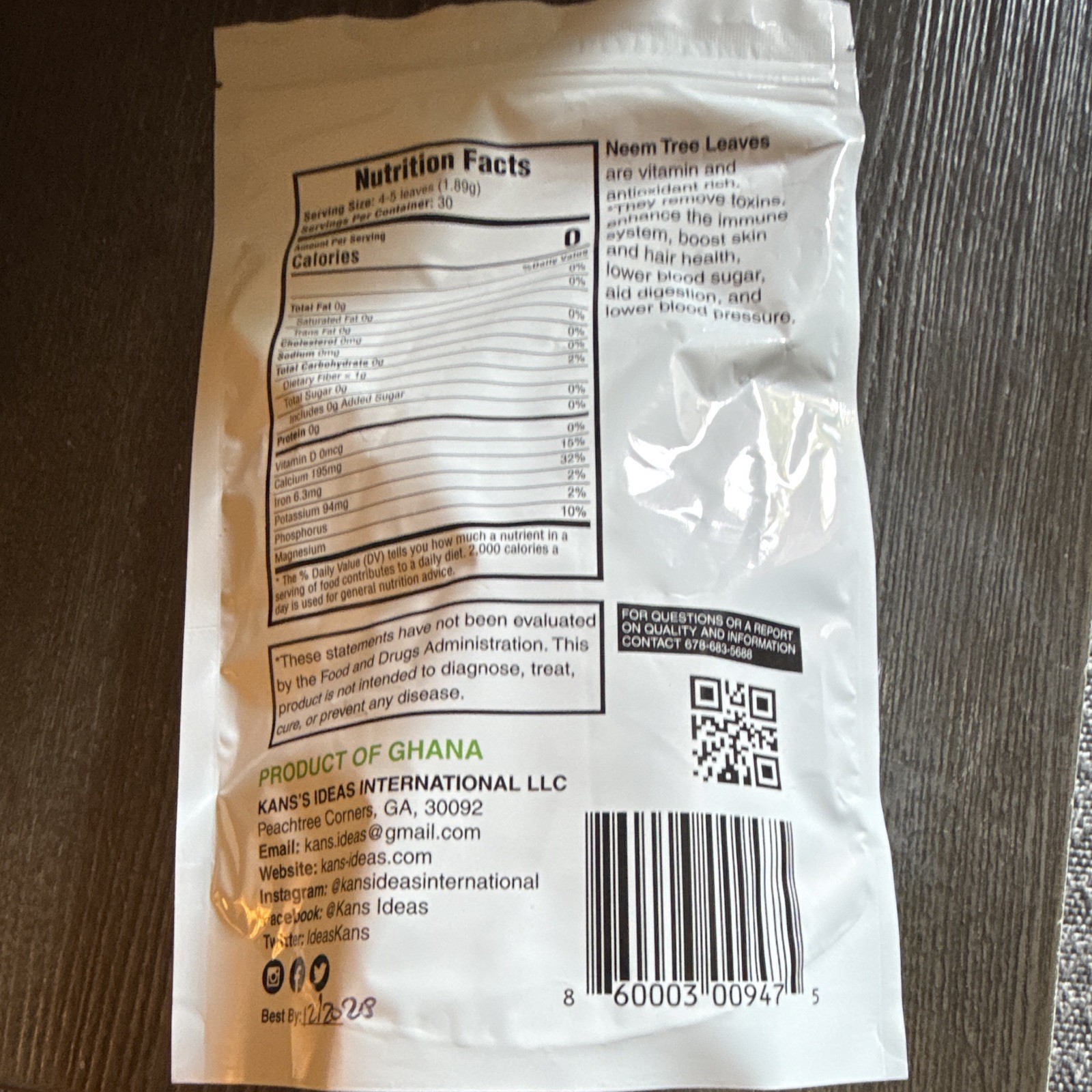 Kans Organic Neem Tree Leaves, 3 oz (85.05g) No Added Colors/Preservatives