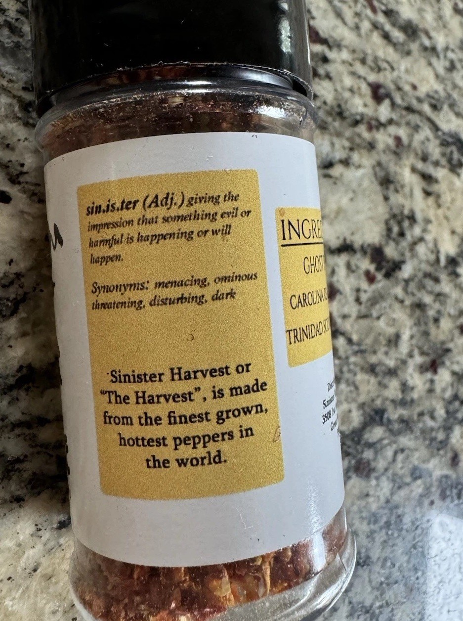 Sinister Harvest 3 King Peppers Shake Firecracker Ghost Reaper Scorpion hot salt