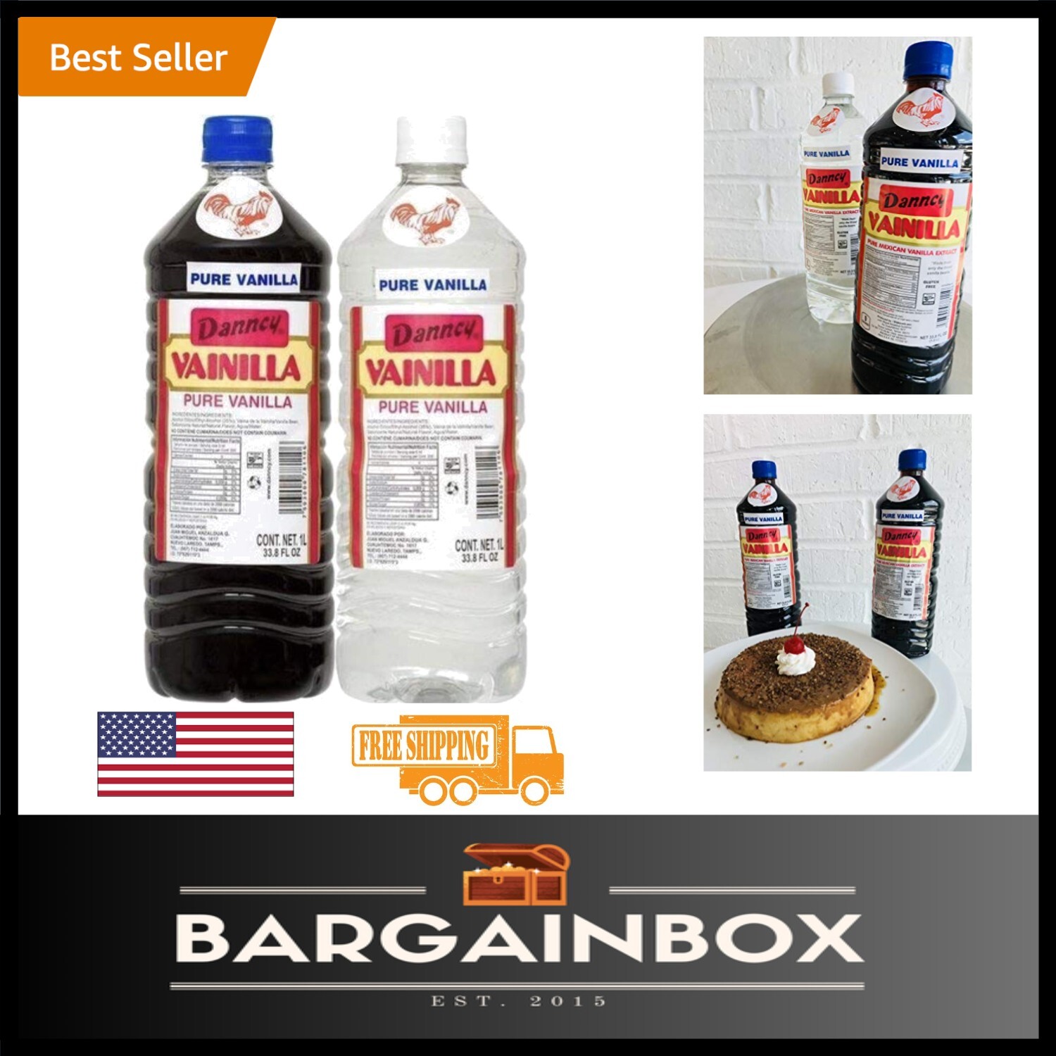 Pure Dark Vanilla Extract from Mexico – Strong, Sealed 33oz Bottles, Set of 2