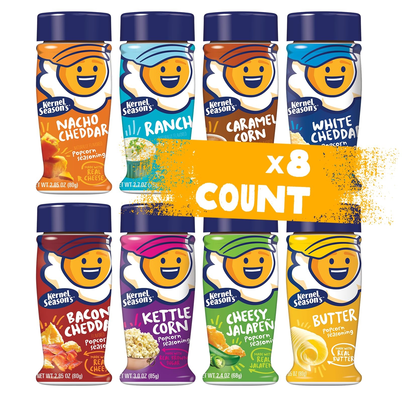 Kernel Season’s Popcorn Seasoning Variety Pack 8 Flavors 2 Ounce Shakers