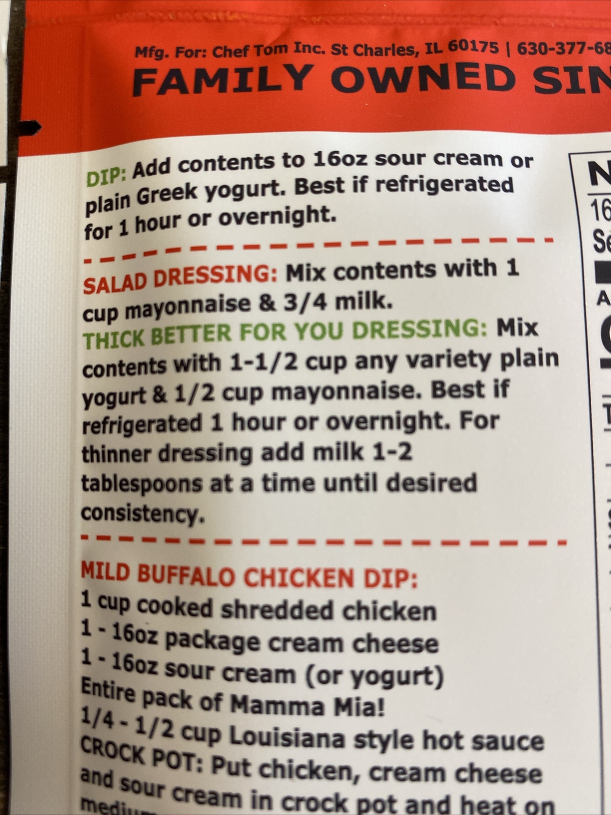 6 Pack Of Mamma Mia Ranch Dip And Dressing Mix – No Refined Sugar- Gluten Free