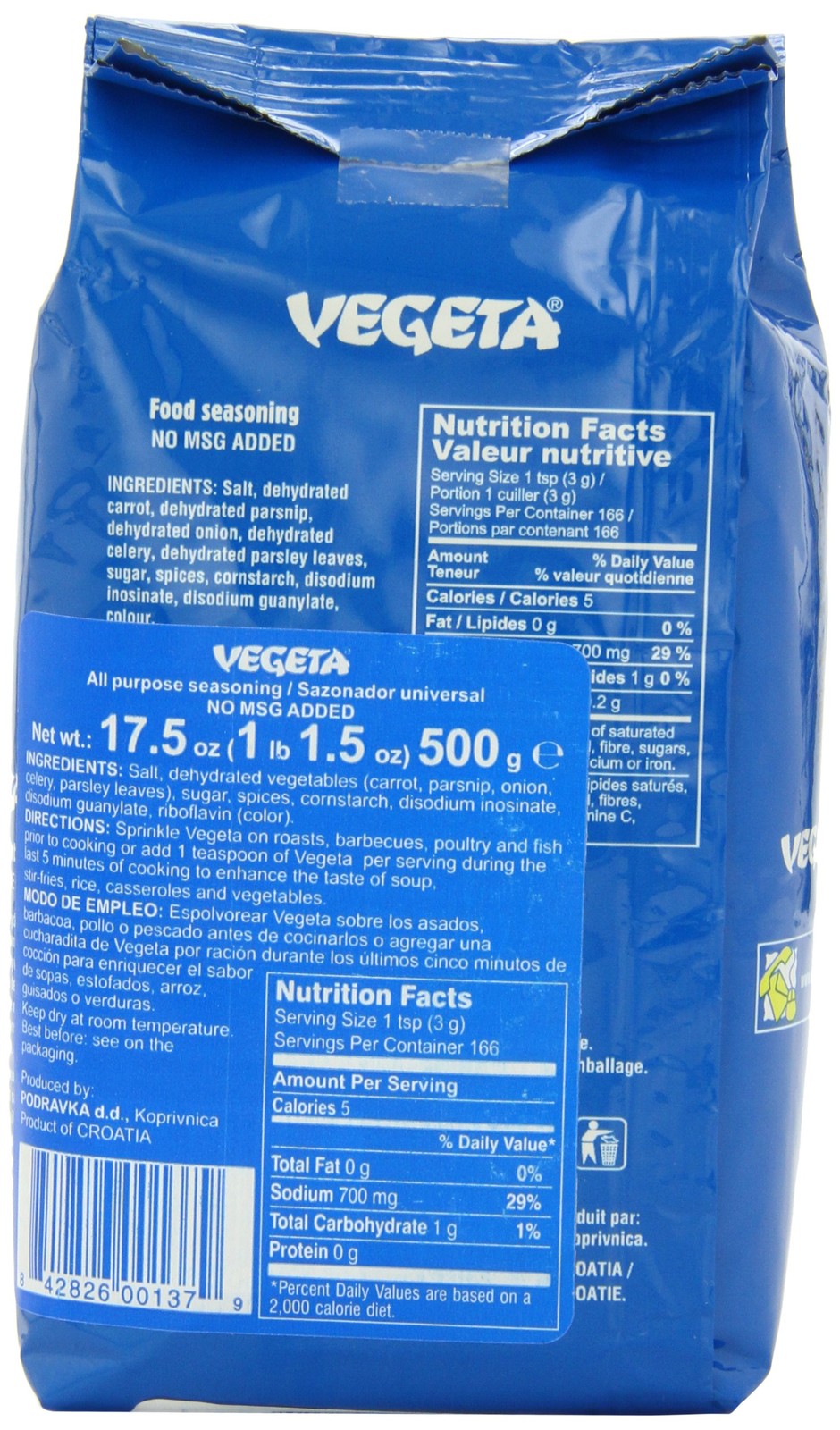 Vegeta, Gourmet Seasoning, No MSG, 17.6oz 500g bag 17.6 Ounce (Pack of 1)