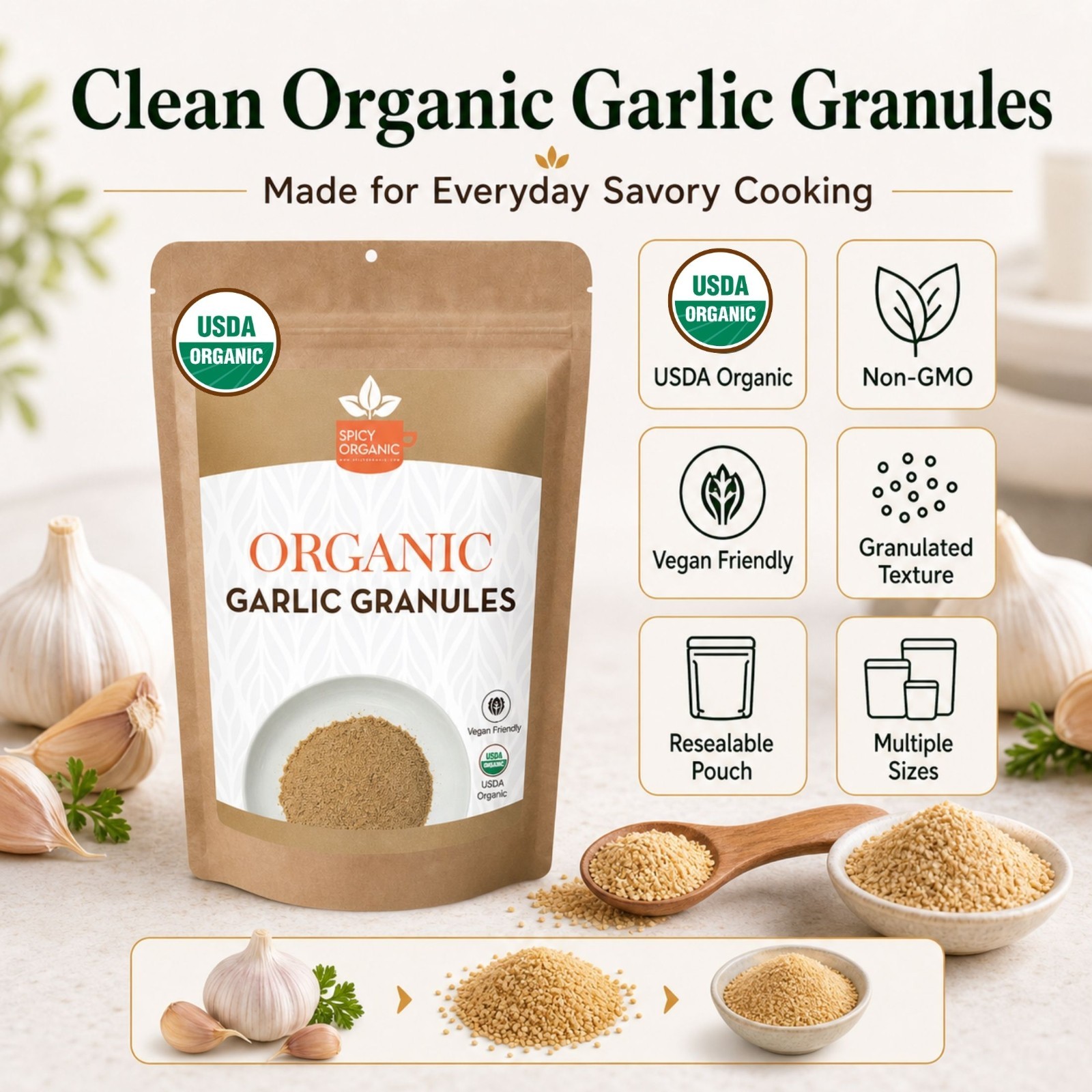 Spicy Organic Garlic Granules 10 lbs | USDA Organic