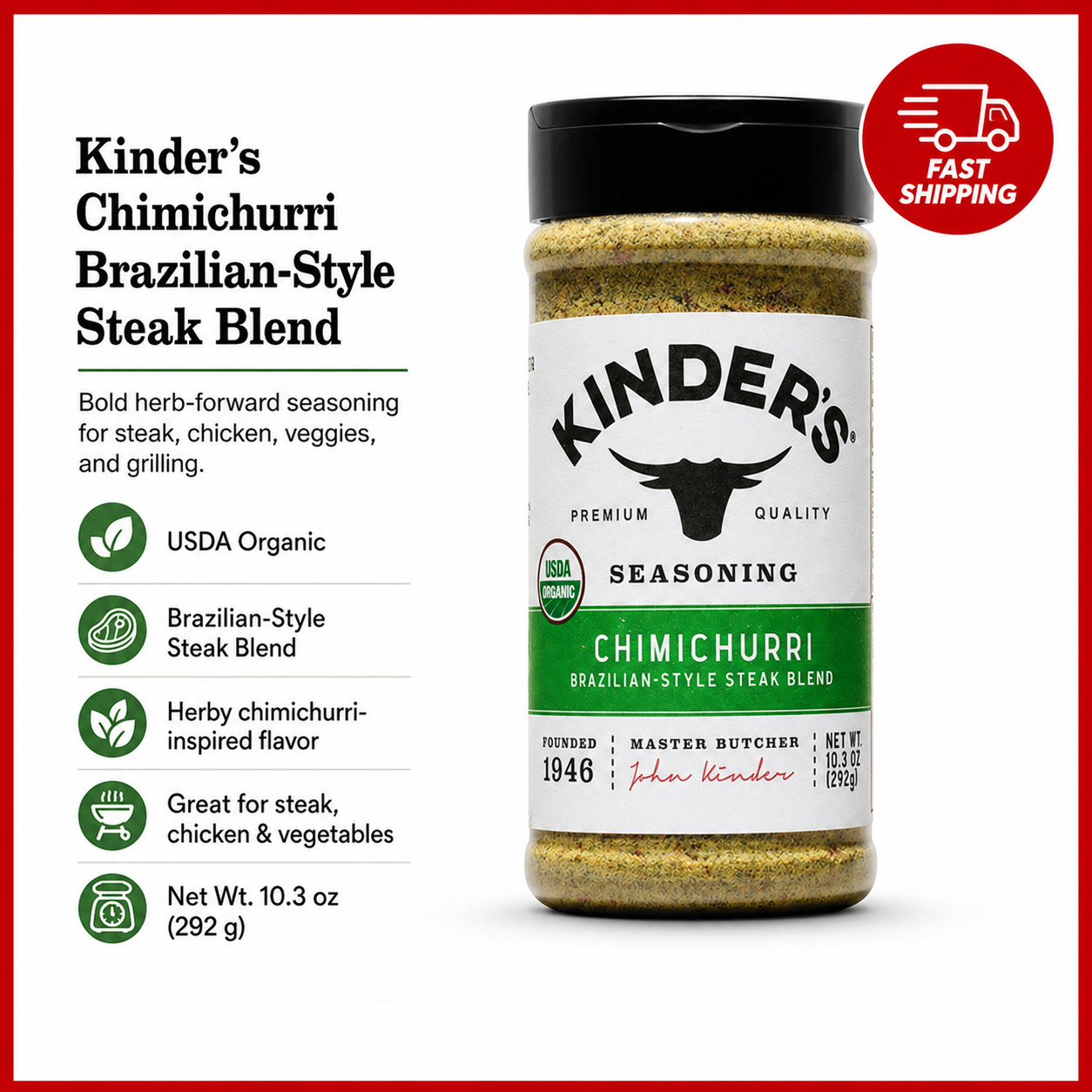 Kinder’s Chimichurri – Brazilian Style Steak Blend Seasoning 10.3 oz.