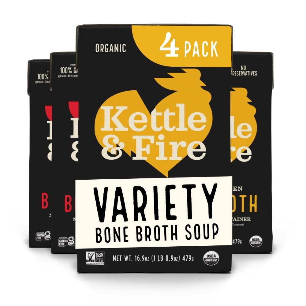Kettle and Fire Beef & Chicken Bone Broth, Keto Paleo Whole30, Gluten Free, 4