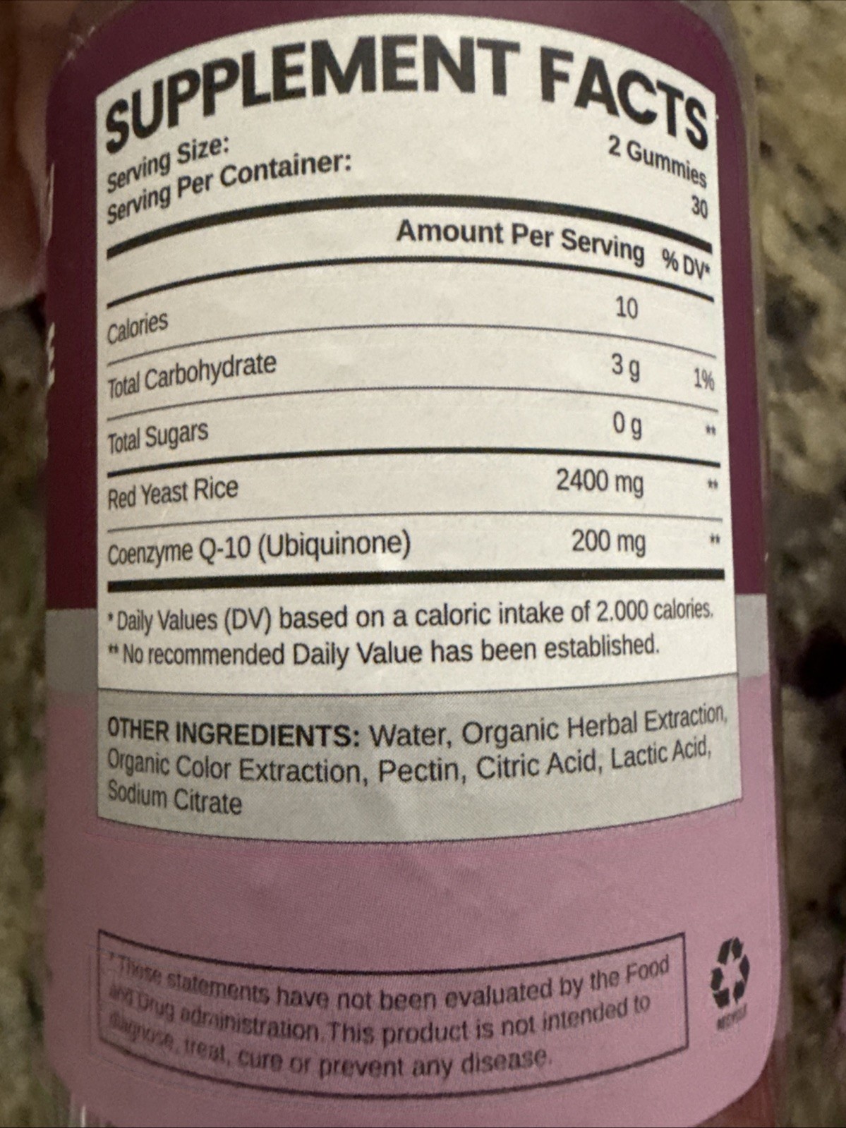 Red Yeast Rice with CoQ10 Gummies, Sugar Free, Vegan, Raspberry Flavor, 2 pack